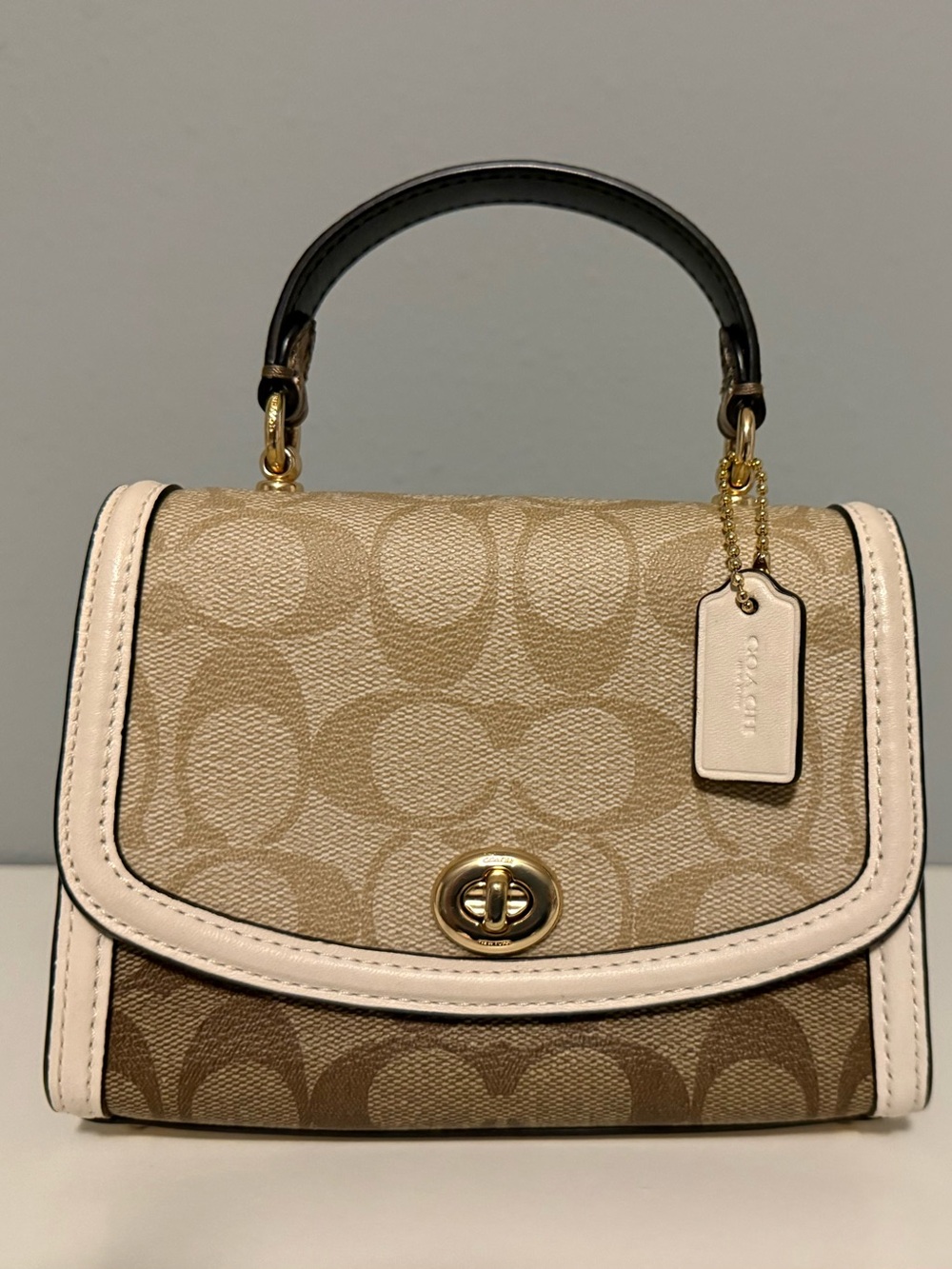 Coach Micro Tilly Top-Handle Satchel in Tan and Cream